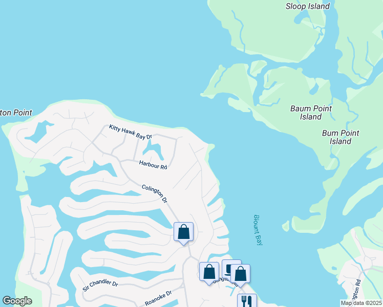 map of restaurants, bars, coffee shops, grocery stores, and more near 2473 Colington Road in Kill Devil Hills
