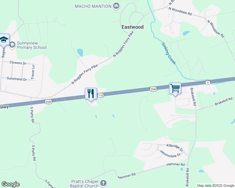 map of restaurants, bars, coffee shops, grocery stores, and more near 7248 Tennessee 9 in Knoxville