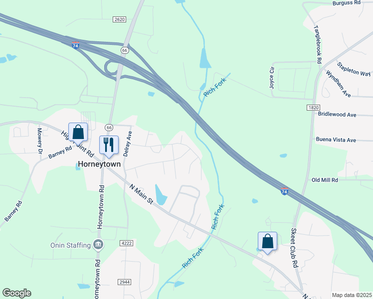map of restaurants, bars, coffee shops, grocery stores, and more near 4029 Monteray Court in High Point