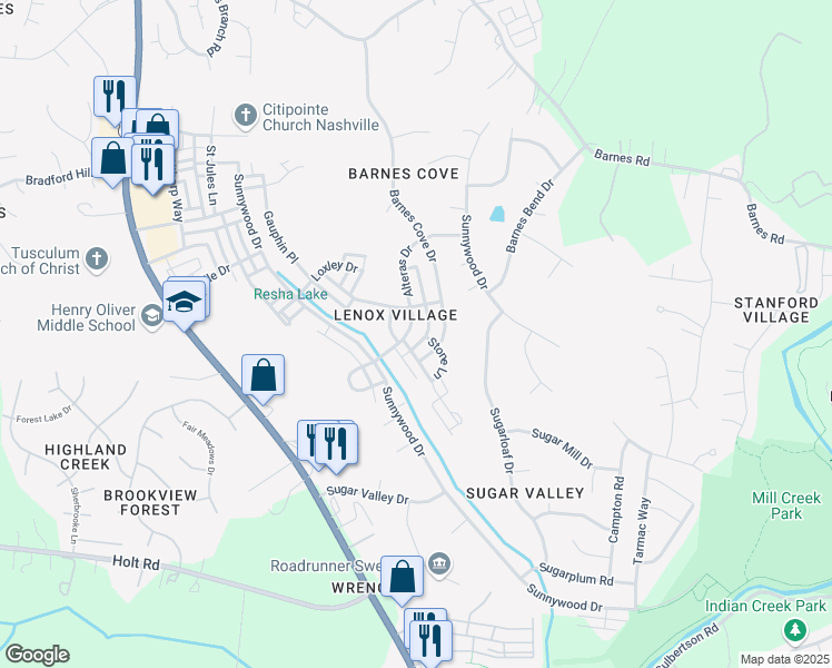 map of restaurants, bars, coffee shops, grocery stores, and more near 2425 Alteras Drive in Nashville