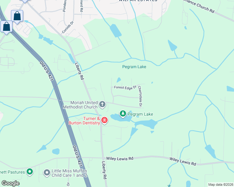 map of restaurants, bars, coffee shops, grocery stores, and more near 2108 Forest Edge Drive in Greensboro