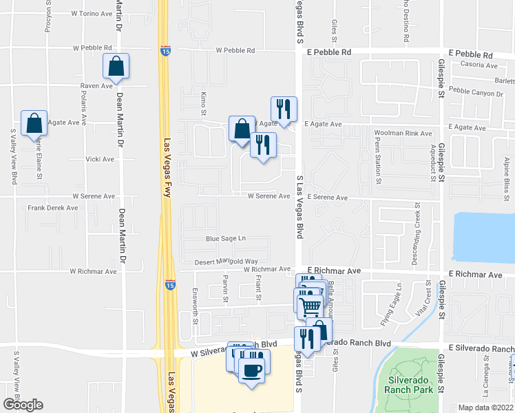 map of restaurants, bars, coffee shops, grocery stores, and more near 150 West Serene Avenue in Las Vegas