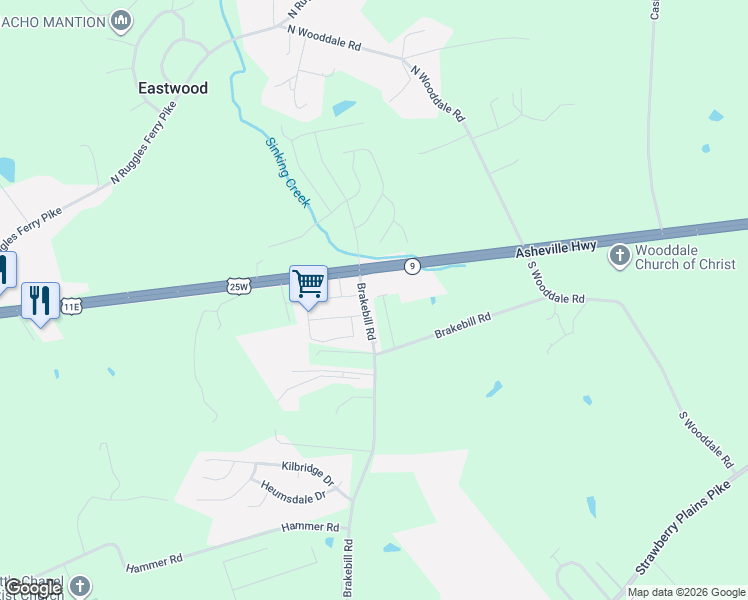 map of restaurants, bars, coffee shops, grocery stores, and more near 137 Brakebill Road in Knoxville