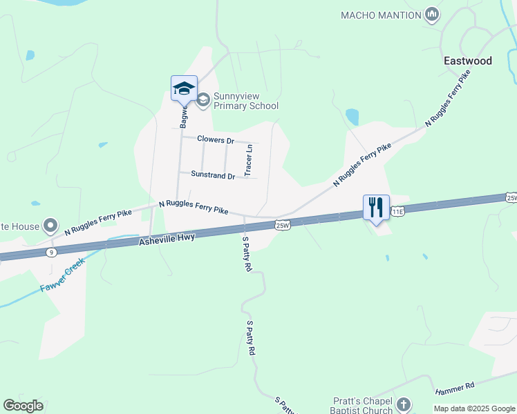 map of restaurants, bars, coffee shops, grocery stores, and more near 217 Branch Lane in Knoxville