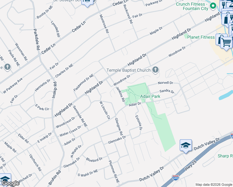 map of restaurants, bars, coffee shops, grocery stores, and more near 4842 Poplar Crest Way in Knoxville
