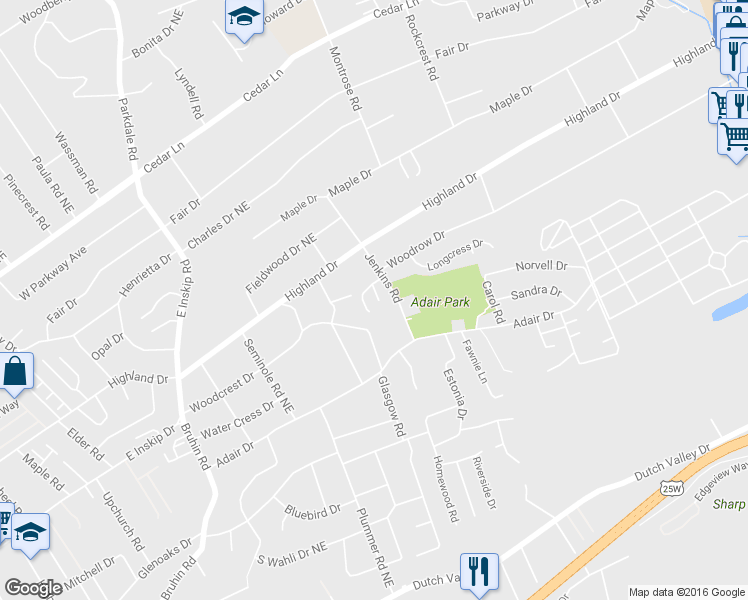 map of restaurants, bars, coffee shops, grocery stores, and more near 4842 Poplar Crest Way in Knoxville