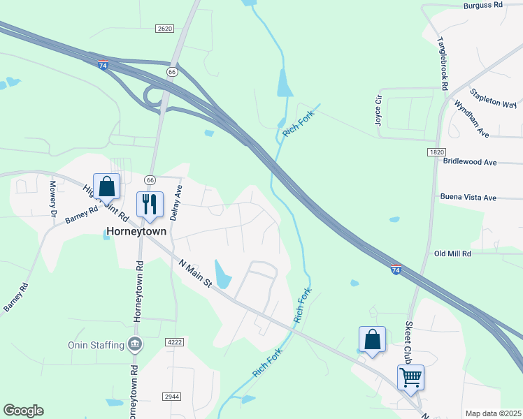 map of restaurants, bars, coffee shops, grocery stores, and more near 4024 North Main Street in High Point