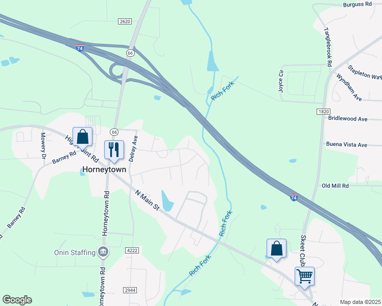 map of restaurants, bars, coffee shops, grocery stores, and more near 4029 Monteray Court in High Point
