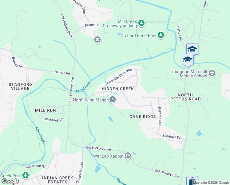 map of restaurants, bars, coffee shops, grocery stores, and more near 3128 Hidden Creek Drive in Nashville