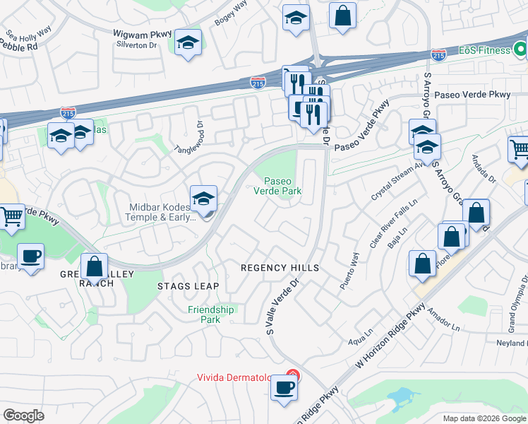 map of restaurants, bars, coffee shops, grocery stores, and more near 273 Spring Palms Street in Henderson