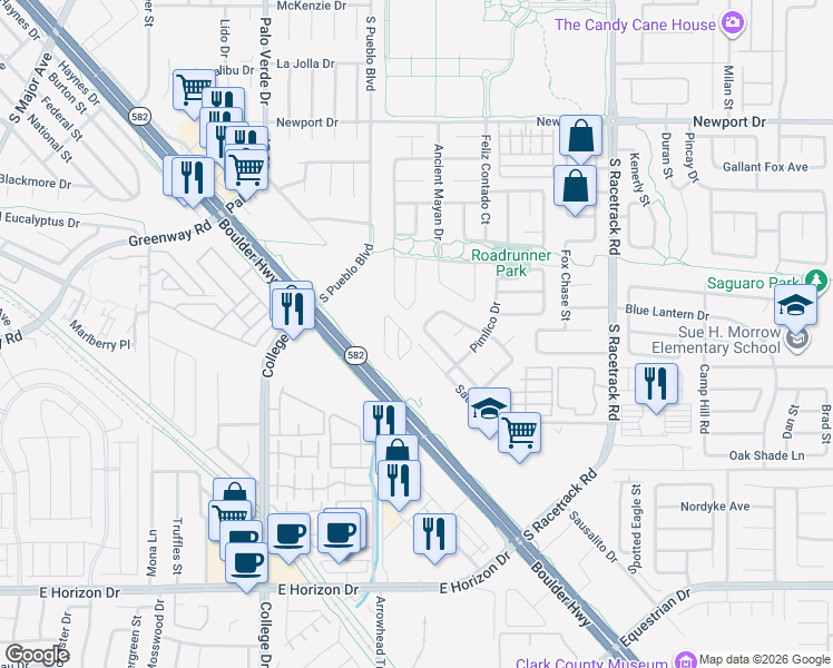 map of restaurants, bars, coffee shops, grocery stores, and more near 643 Bonsai Tree Lane in Henderson