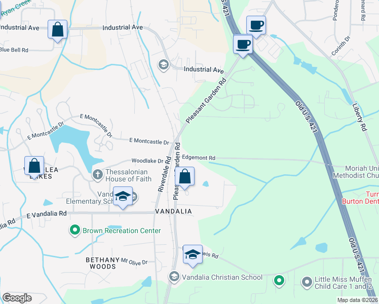map of restaurants, bars, coffee shops, grocery stores, and more near 3507 Pleasant Garden Road in Greensboro