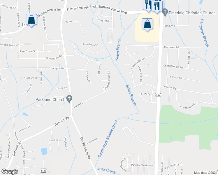 map of restaurants, bars, coffee shops, grocery stores, and more near 1645 Heather Trace Lane in Winston-Salem
