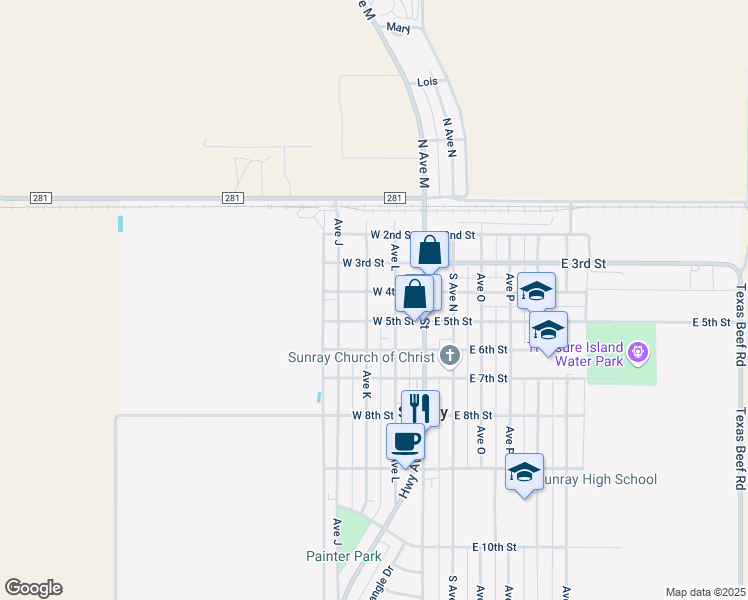 map of restaurants, bars, coffee shops, grocery stores, and more near 200-298 West 4th Street in Sunray