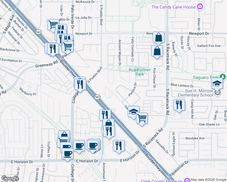 map of restaurants, bars, coffee shops, grocery stores, and more near 643 Bonsai Tree Lane in Henderson
