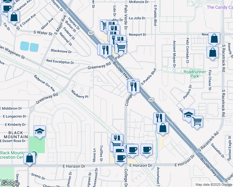map of restaurants, bars, coffee shops, grocery stores, and more near 901 S Boulder Hwy in Henderson