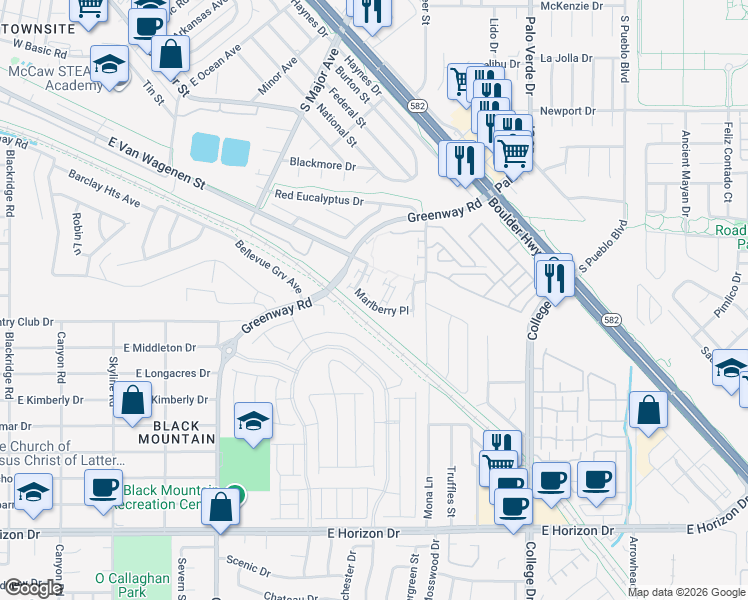 map of restaurants, bars, coffee shops, grocery stores, and more near 481 Painted Sage Court in Henderson