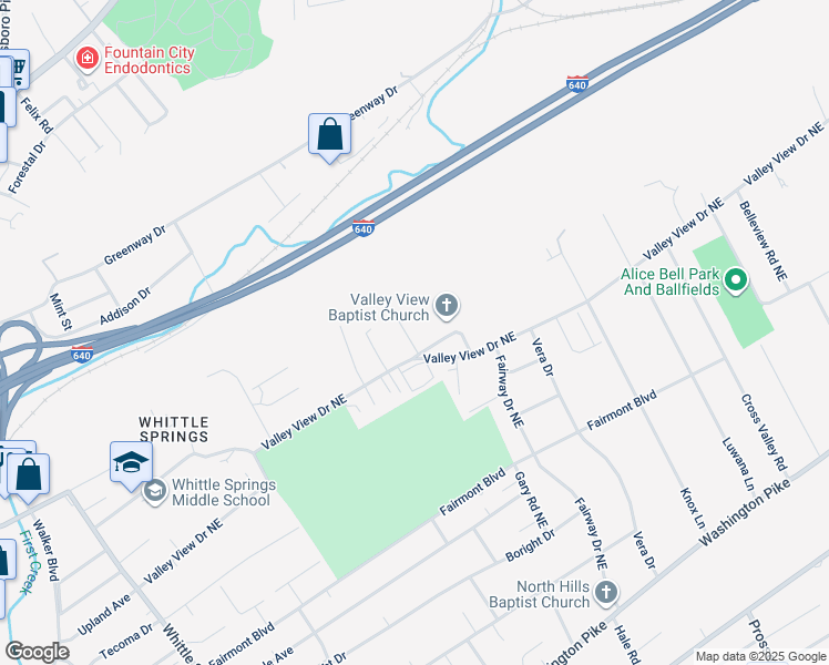 map of restaurants, bars, coffee shops, grocery stores, and more near 3648 Starview Way in Knoxville