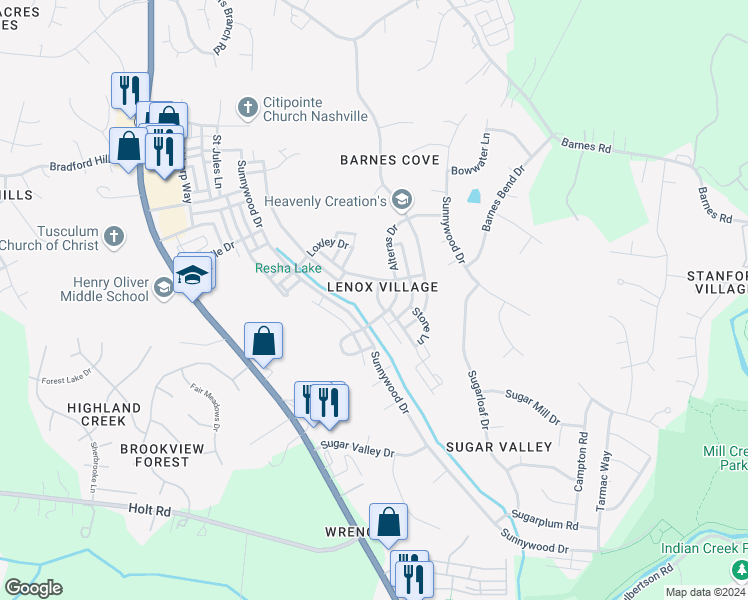 map of restaurants, bars, coffee shops, grocery stores, and more near 2722 Dracut Lane in Nashville