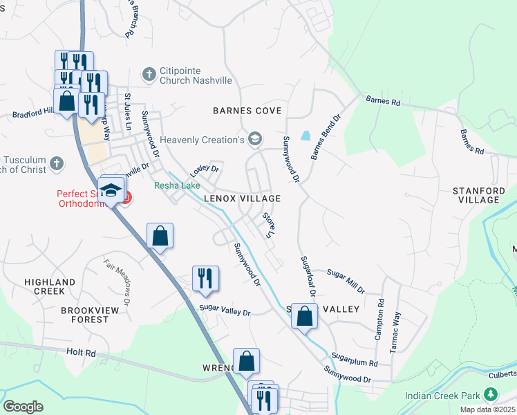 map of restaurants, bars, coffee shops, grocery stores, and more near 2411 Alteras Drive in Nashville