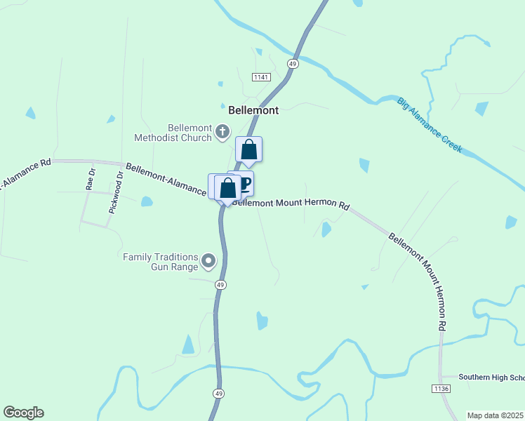 map of restaurants, bars, coffee shops, grocery stores, and more near 3053 Bellemont Mount Hermon Road in Burlington