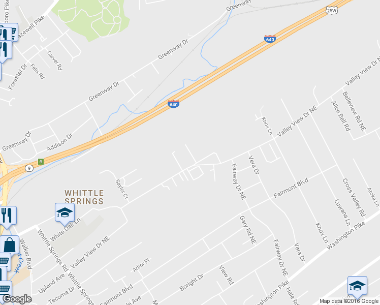 map of restaurants, bars, coffee shops, grocery stores, and more near 3657 Starview Way in Knoxville