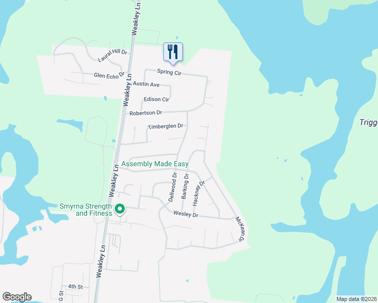 map of restaurants, bars, coffee shops, grocery stores, and more near 513 Barking Drive in Smyrna