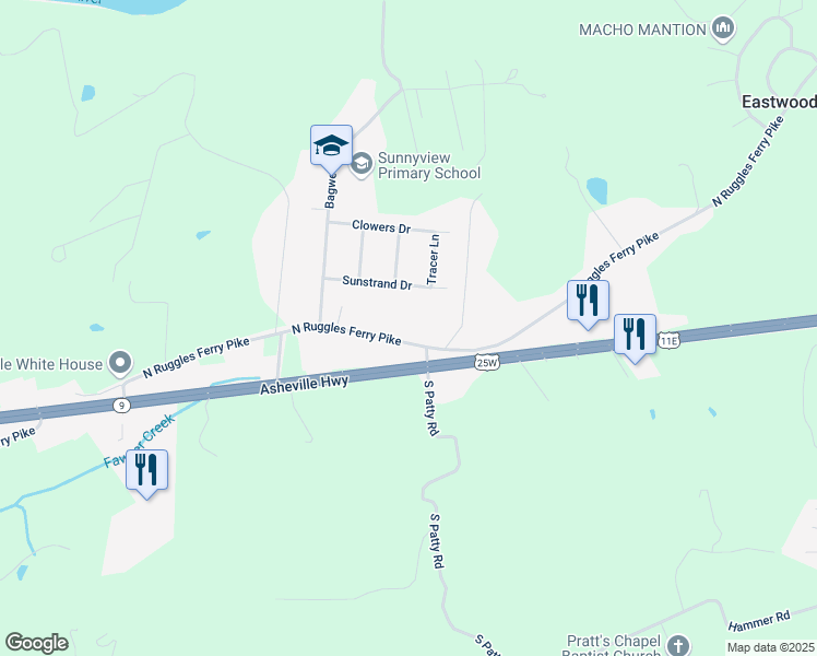 map of restaurants, bars, coffee shops, grocery stores, and more near 6923 North Ruggles Ferry Pike in Knoxville