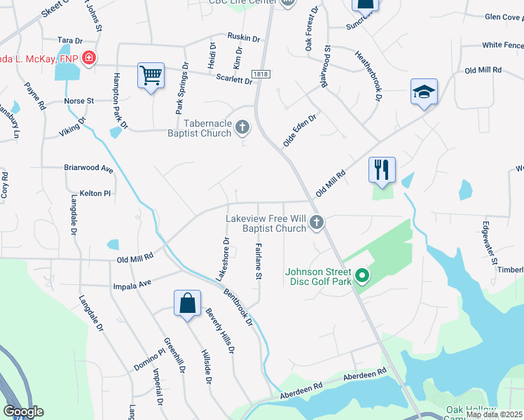 map of restaurants, bars, coffee shops, grocery stores, and more near 500 Old Mill Road in High Point