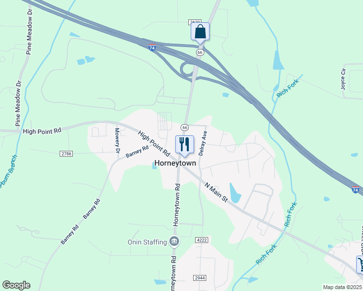 map of restaurants, bars, coffee shops, grocery stores, and more near 2921 North Carolina 66 in Kernersville