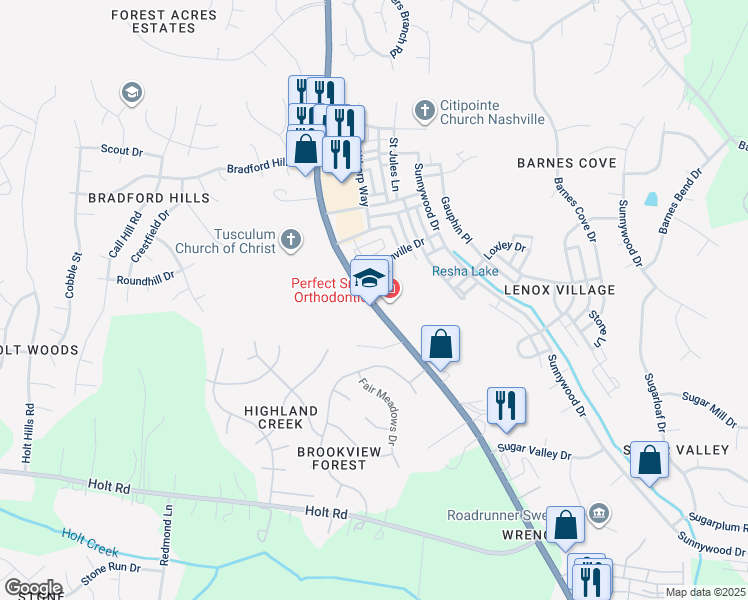map of restaurants, bars, coffee shops, grocery stores, and more near 6200 Nolensville Pike in Nashville