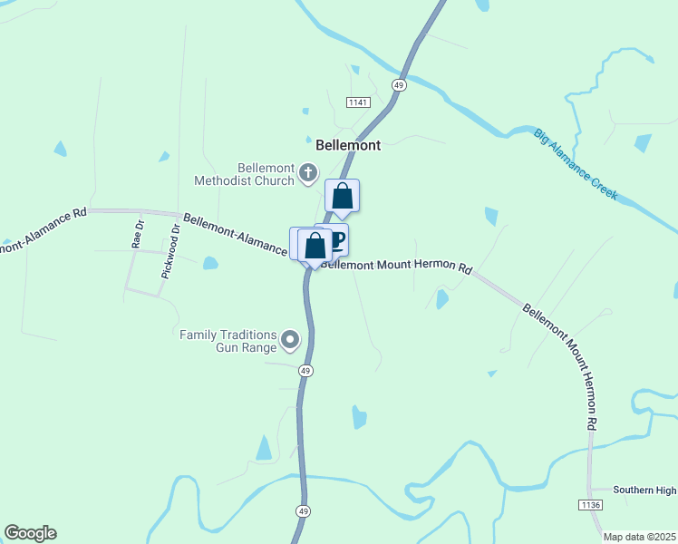 map of restaurants, bars, coffee shops, grocery stores, and more near 3033 Bellemont Mount Hermon Road in Burlington