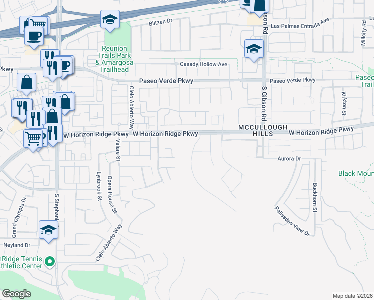 map of restaurants, bars, coffee shops, grocery stores, and more near Westridge Drive in Henderson
