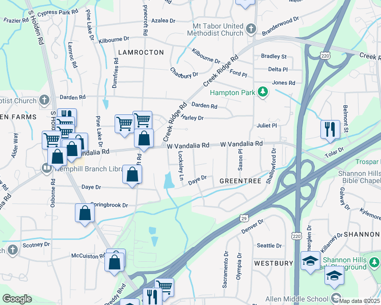 map of restaurants, bars, coffee shops, grocery stores, and more near 3002 Paddington Street in Greensboro