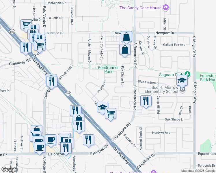 map of restaurants, bars, coffee shops, grocery stores, and more near 619 Wood Rose Court in Henderson