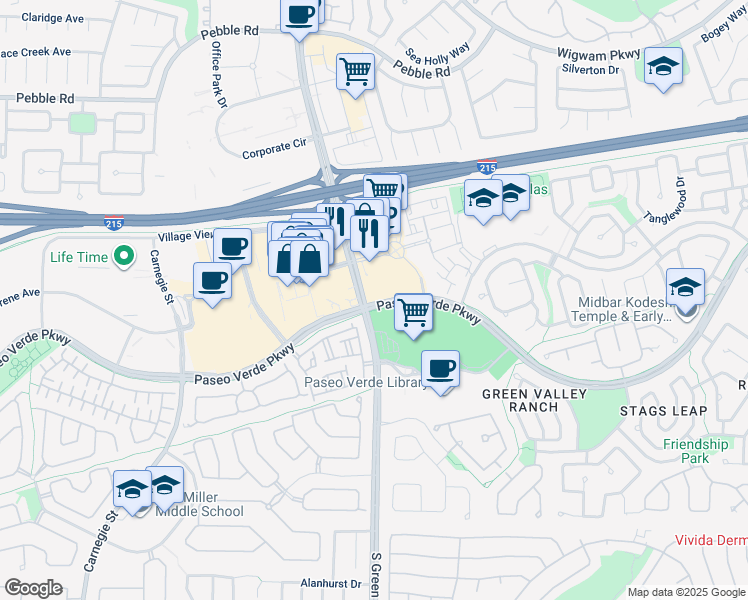 map of restaurants, bars, coffee shops, grocery stores, and more near 2196 Paseo Verde Parkway in Henderson