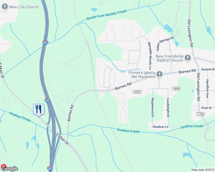 map of restaurants, bars, coffee shops, grocery stores, and more near 291 Kendall Drive in Winston-Salem