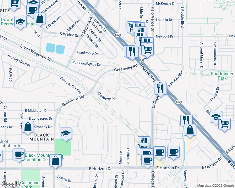 map of restaurants, bars, coffee shops, grocery stores, and more near 476 Blushing Maple Street in Henderson