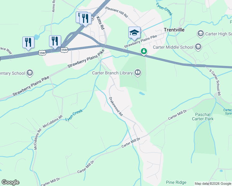 map of restaurants, bars, coffee shops, grocery stores, and more near 321 Woodsedge Road in Knoxville