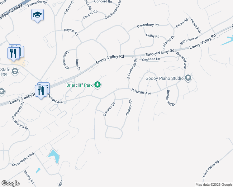 map of restaurants, bars, coffee shops, grocery stores, and more near 101 Connors Drive in Oak Ridge