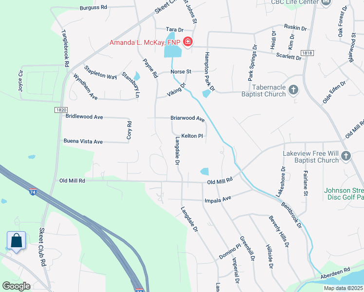 map of restaurants, bars, coffee shops, grocery stores, and more near 3818 Langdale Drive in High Point