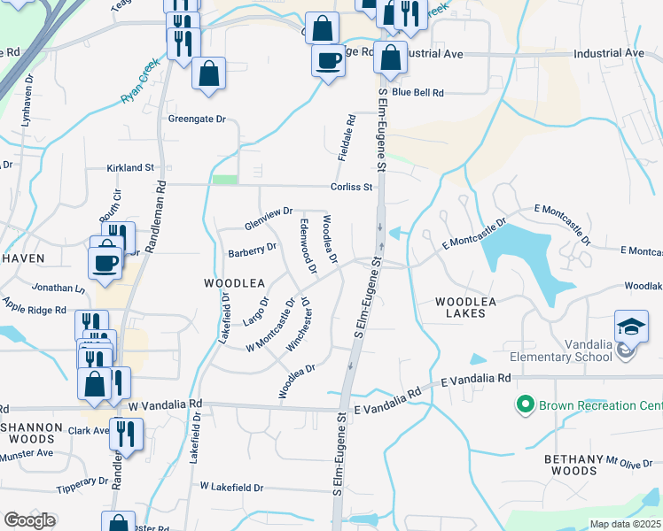 map of restaurants, bars, coffee shops, grocery stores, and more near 200 West Montcastle Drive in Greensboro