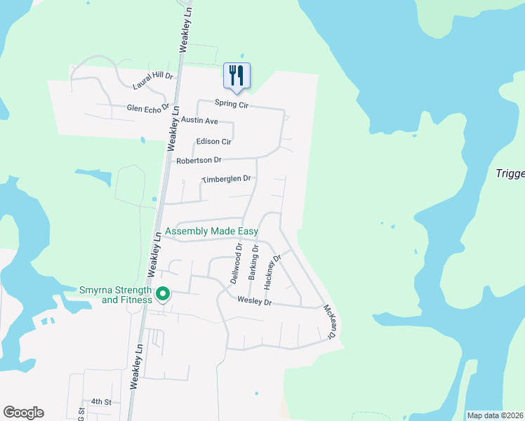 map of restaurants, bars, coffee shops, grocery stores, and more near 513 Barking Drive in Smyrna
