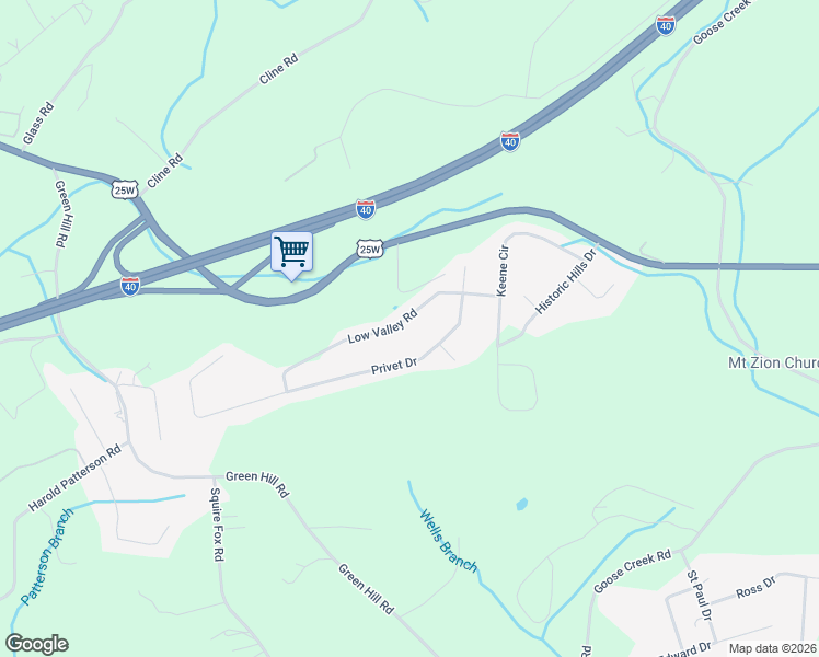 map of restaurants, bars, coffee shops, grocery stores, and more near 525 Low Valley Road in Dandridge