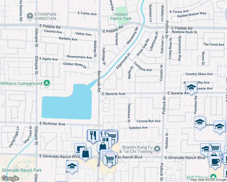 map of restaurants, bars, coffee shops, grocery stores, and more near 489 Wendover Hills Avenue in Las Vegas