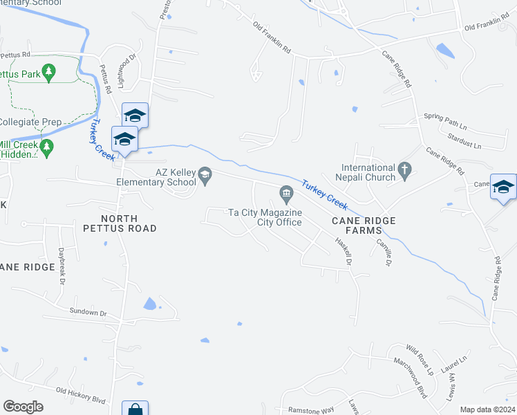 map of restaurants, bars, coffee shops, grocery stores, and more near 2521 Kanlow Drive in Nashville