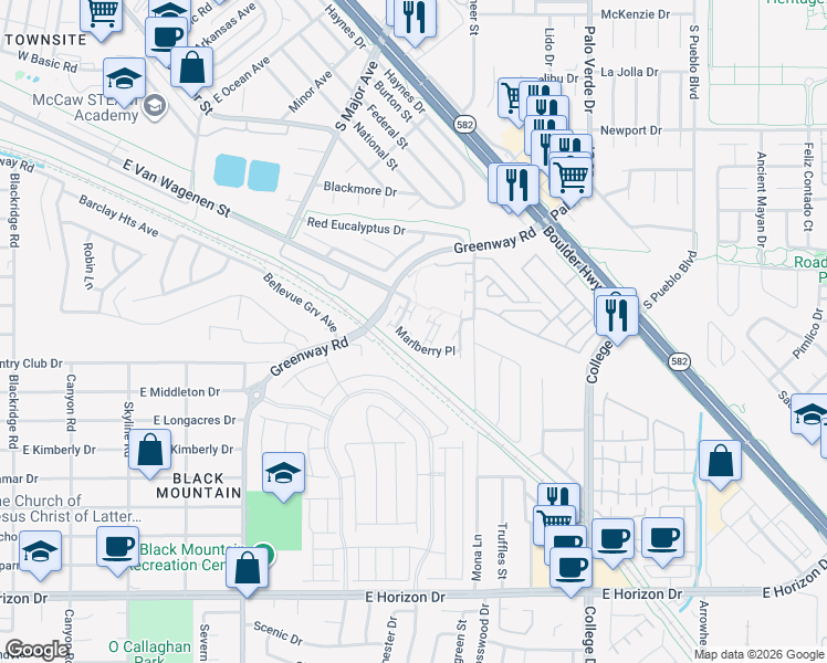 map of restaurants, bars, coffee shops, grocery stores, and more near 482 Painted Sage Court in Henderson