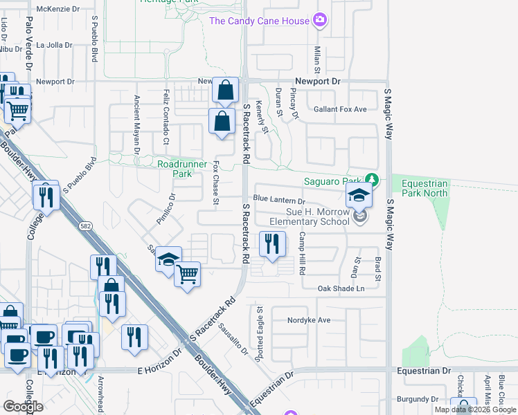map of restaurants, bars, coffee shops, grocery stores, and more near 613 Braverwood Drive in Henderson