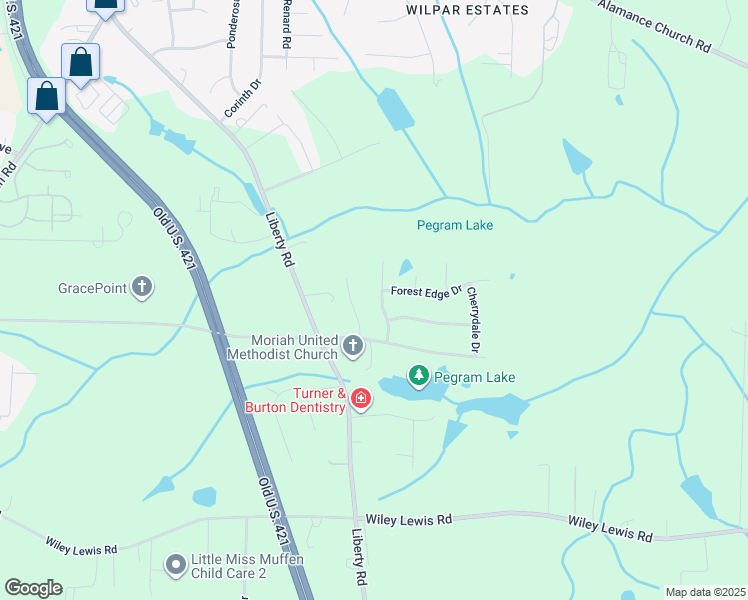 map of restaurants, bars, coffee shops, grocery stores, and more near 3206 Spring Mill Road in Greensboro
