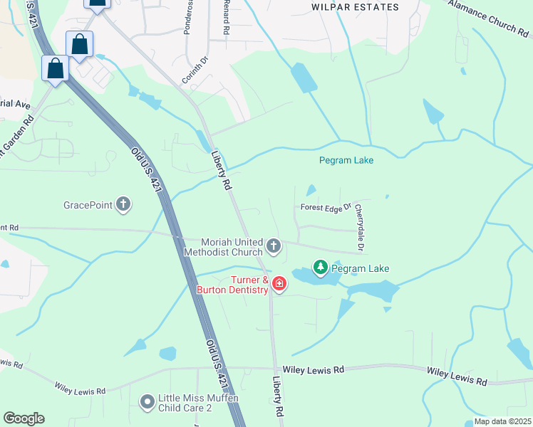 map of restaurants, bars, coffee shops, grocery stores, and more near 3200 Stonypointe Drive in Greensboro